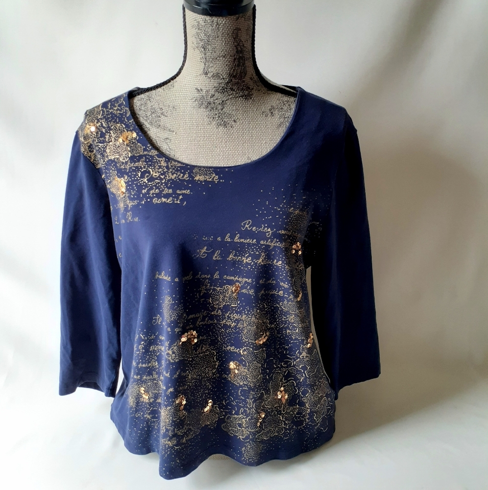 Rudy Rd. woman's navy gold floral print long-sleeve top size XL